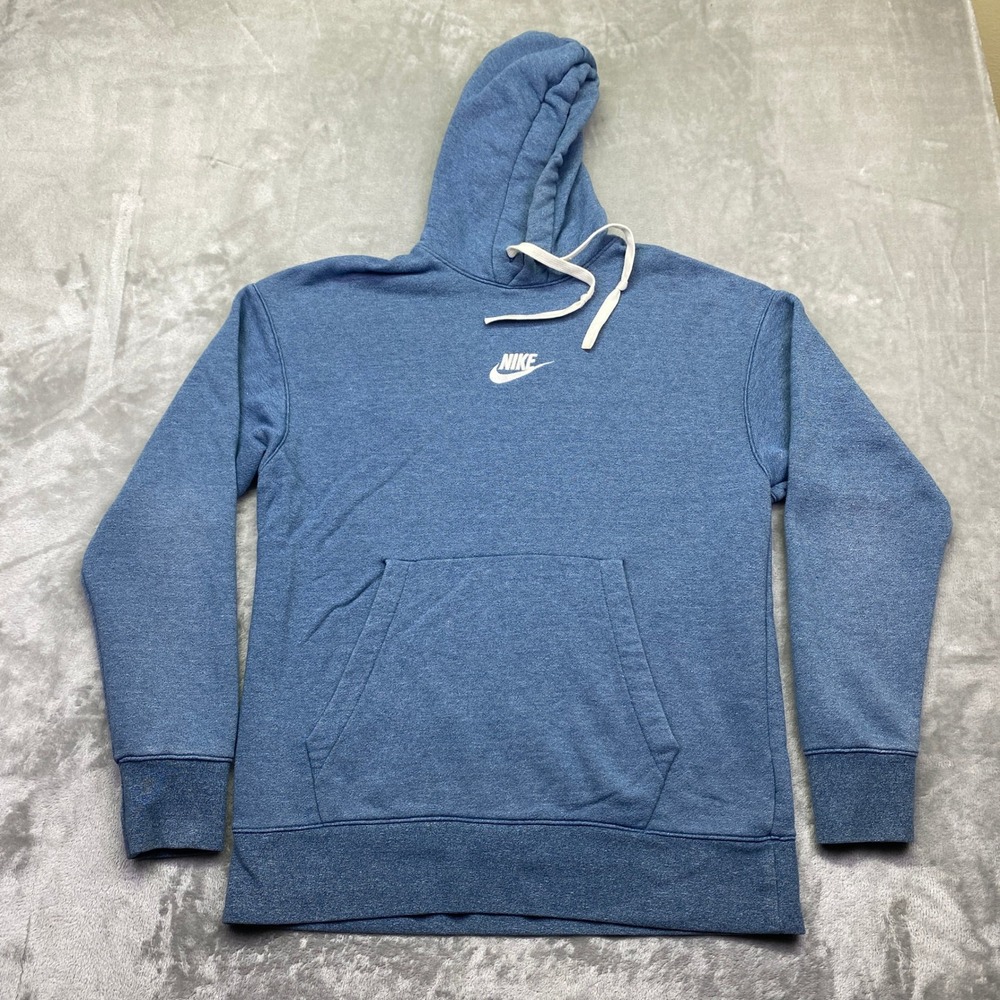 Nike Sportswear Mens Hoodie Blue Heathered Fleece‎ Pullover Medium Futura Logo